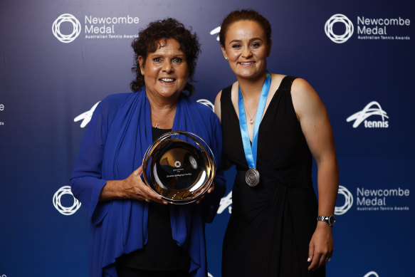Ash Barty with her hero Evonne Goolagong Cawley at the recent Newcombe Medal dinner.