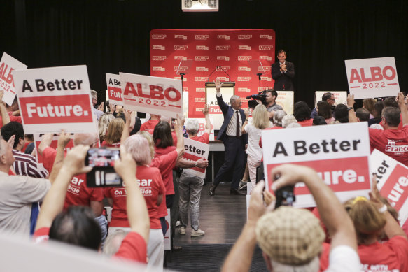 Labor rolled out messaging with leader Anthony Albanese at the centre of its pitch to Queensland voters in Brisbane on Sunday.