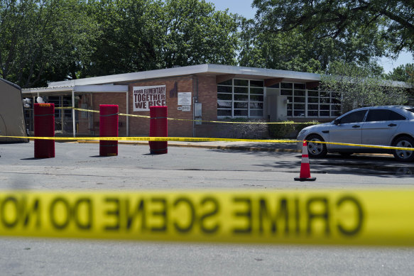 Robb Elementary School after a mass shooting in Uvalde, Texas.