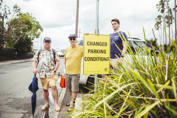 “Stay of execution”: Stephen Cribb of Little Wobby, Stephen Boyle of Dangar Island and Cribb’s son Lachlan in Brooklyn.