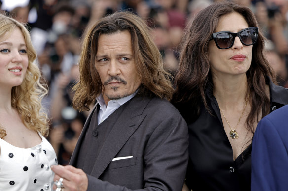Pauline Pollmann, Johnny Depp and Maiwenn in Cannes on Wednesday. 