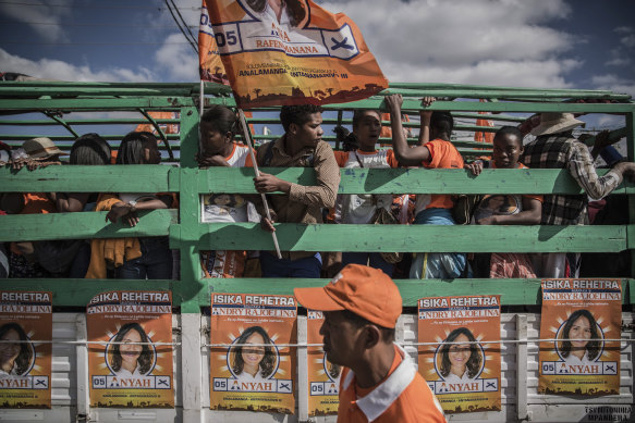 Supporters of President Andry Rajoelina of Madagascar gather before legislative elections in  Antananarivo, Madagascar, in late May 2019. 