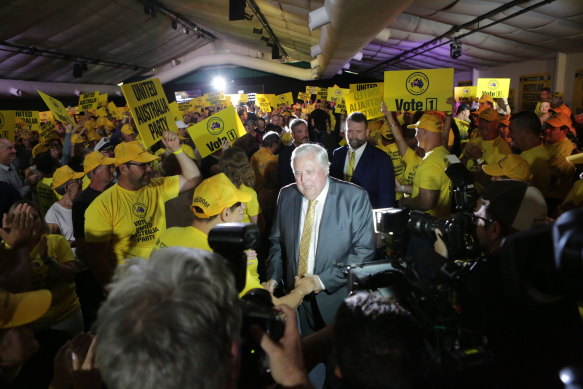 Clive Palmer arrives at the United Australia Party’s national campaign launch in Coolum.