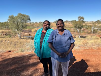 Ngarluma/Yindjibarndi traditional owners Regina (front) and Kaylene Daniel, at Rosebourne in the Pilbara region.