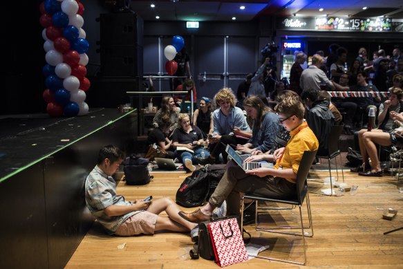 Students at a US election party at Manning Bar in 2016.
