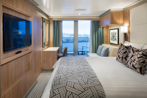 The modern comforts of a stateroom on board.