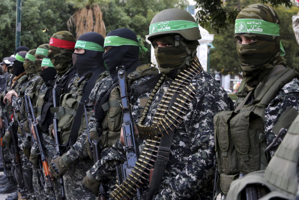 Hamas militants in a file photo from 2016.