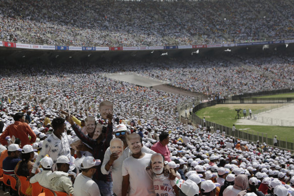 A massive crowd attending the Namaste Trump event at Sardar Patel Stadium in Ahmedabad in 2020.