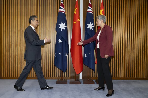 Chinese Foreign Minister Wang Yi meets with Foreign Minister Penny Wong last week. 