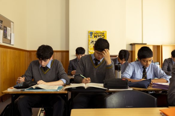 Students in class at Sydney Grammar, where use of devices in the classroom is limited.