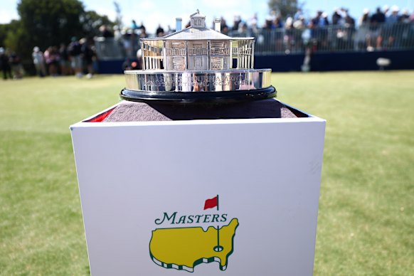 The Masters trophy is seen on on the first hole on day four of the Crown Australian Open 2025 at The Royal Melbourne Golf Club.