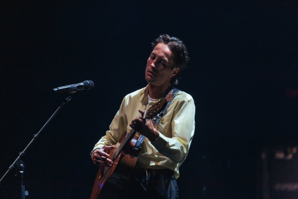 Marlon Williams performs on stage at Palais Theatre in Melbourne on February 18, 2023.