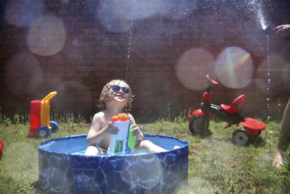 Bohdi deZuna finds relief from the summer heat at his Maroubra home in Sydney’s eastern suburbs.