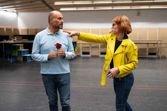 Roberto Aronica as Don José and Director Liesel Badorrek in rehearsals for Carmen on Cockatoo Island.
