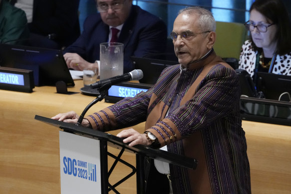 Timor-Leste President Jose Ramos-Horta addresses the United Nations Sustainable Development Forum on September 18.