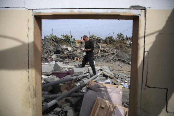 The ruins of a residential building for the Abu Muammar family in Rafah, southern Gaza.