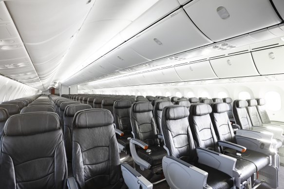 Jetstar’s 787 Dreamliner: economy seats have seatback entertainment for international flights.