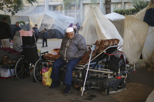 Palestinians take shelter from the Israeli bombardment of the Gaza Strip in the Gaza European Hospital in Khan Younis, southern Gaza.
