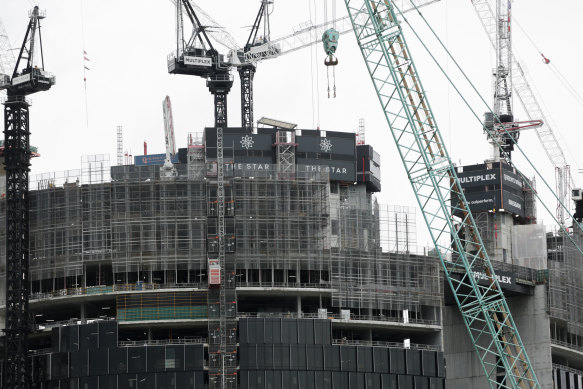 Construction on the Queen’s Wharf casino development in Brisbane’s CBD.