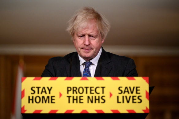 UK Prime Minister Boris Johnson during Friday evening’s Downing Street press conference.