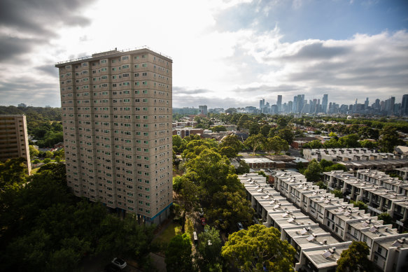 The view from one of North Melbourne’s public housing towers.