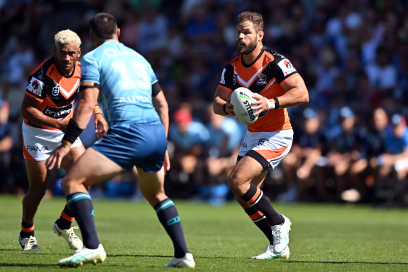 Aidan Sezer in action for the Wests Tigers. 