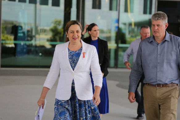 Queensland Premier Annastacia Palaszczuk and Minister for Tourism Stirling Hinchliffe at the Brisbane International Cruise Ship Terminal.