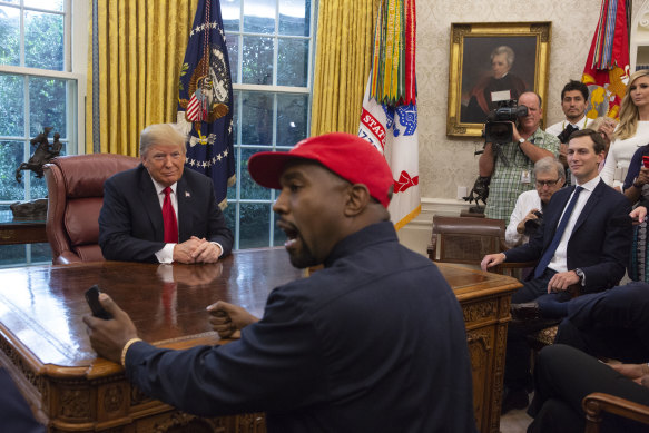 President Donald Trump meets with rapper Kanye West in the Oval Office of the White House in 2018.