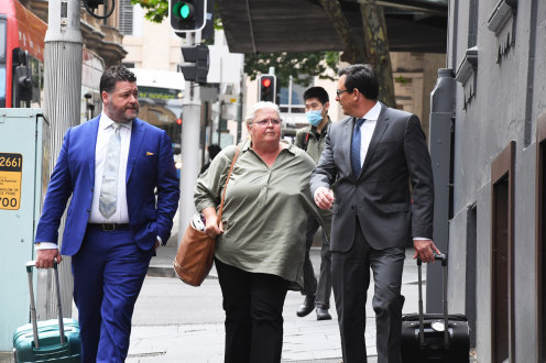 Debbie Prest arrives at the Racing NSW offices on Monday.