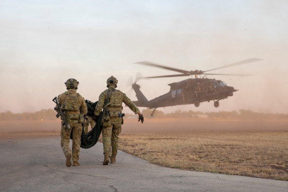 Australian army soldiers train at RAAF Base Tindal, Northern Territory.