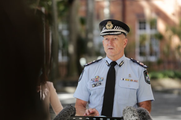 Queensland Police Deputy Commissioner Steve Gollschewski during an earlier COVID-19 update at Queensland Parliament on Monday.