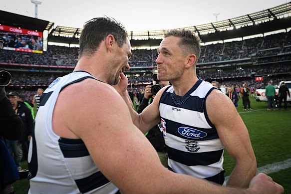 Joel Selwood (right, pictured here with Patrick Dangerfield after the 2022 grand final) was as courageous as they come.