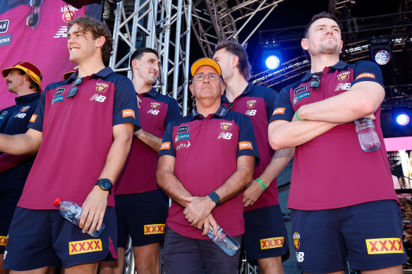 Hydration is king: The Lions at the grand final parade on Friday.