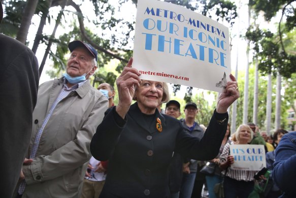 A community protest in 2021 to save the Metro-Minerva Theatre in Kings Cross. 