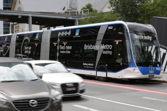 A Brisbane Metro vehicle parked on Ann Street.