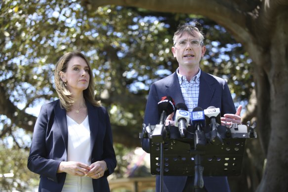 Liberal candidate for Vaucluse Kellie Slone and Premier Dominic Perrottet on Sunday.