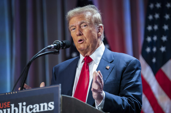President-elect Donald Trump speaks during a meeting with the House GOP conference.