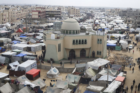 A tent camp in Rafah housing Palestinians displaced by the Israeli offensive in the Gaza Strip.