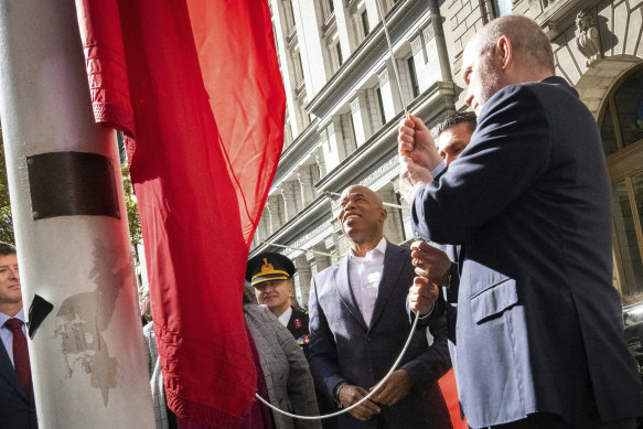 New York Mayor Eric Adams  participates in the Turkish flag raising ceremony in New York in 2022. 