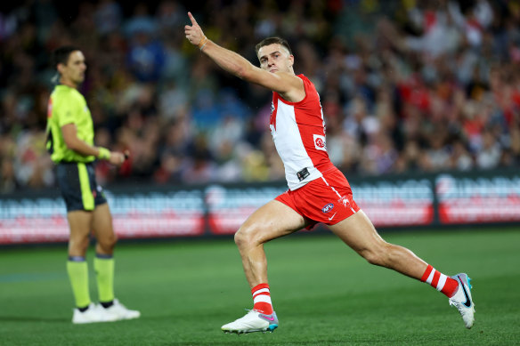 Tom Papley celebrates a goal