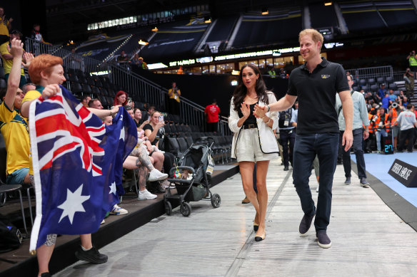 The Duke and Duchess of Sussex arrive to watch Australia play Ukraine in the wheelchair basketball at the Invictus Games in Dusseldorf.