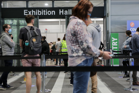 Brisbane’s mass vaccination centre at the Brisbane Convention and Exhibition Centre.