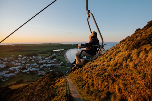 Taking in the breathtaking views of Stanley and surrounds from the chairlift. 