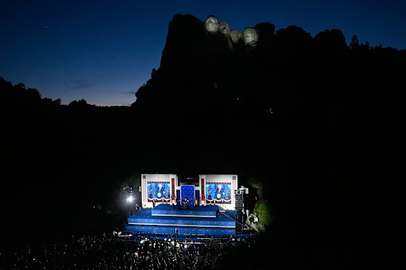 The faces of George Washington, Thomas Jefferson, Abraham Lincoln and Theodore Roosevelt are carved into the mountain.