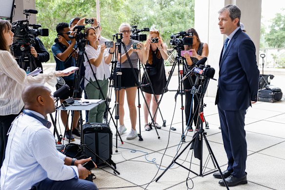 David Oscar Markus, Ghislaine Maxwell’s attorney, spoke with the media after her two-day interview with the Justice Department.