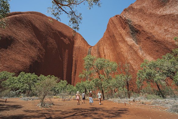 Exploring around the base of Uluru.