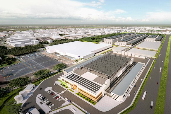An artist’s impression of the proposed data centre on Barry Road, Campbellfield, on the site of what was once Ford’s manufacturing plant.