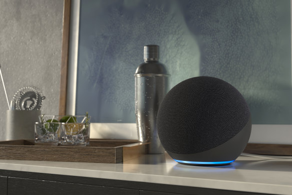 The New Amazon Echo is a sphere with a ring of light around the bottom.