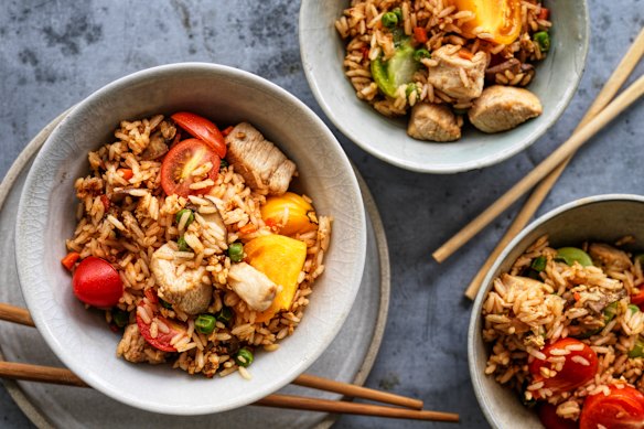 Adam Liaw’s chicken and tomato fried rice.