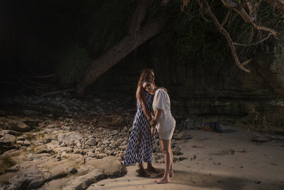 Jade Sturgeon with her mother, Eileen McLeod, on the shores of Back Beach at Wreck Bay. 